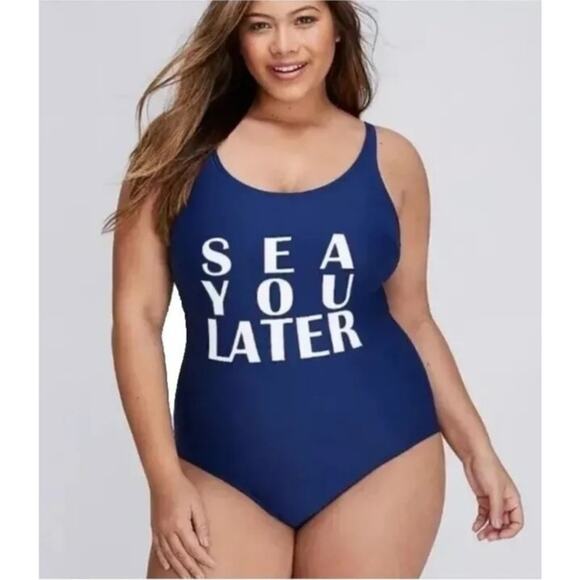 [Lane Bryant] Swim by Cacique Blue Sea You Later One Piece Tank Swimsuit Size 16 - Picture 1 of 12